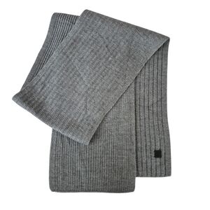 AllSaints Gray Rib Knit Wool Blend Muffler Scarf UNISEX